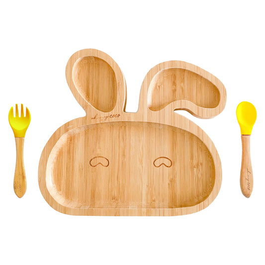 Kit de Cara de Conejo de bambú con cuchara y tenedor