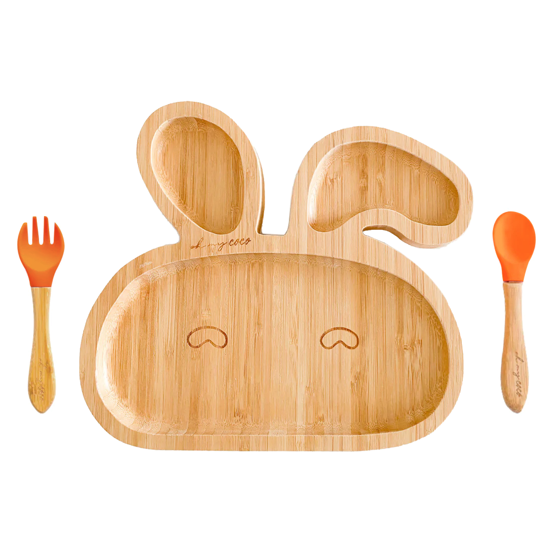 Kit de Cara de Conejo de bambú con cuchara y tenedor