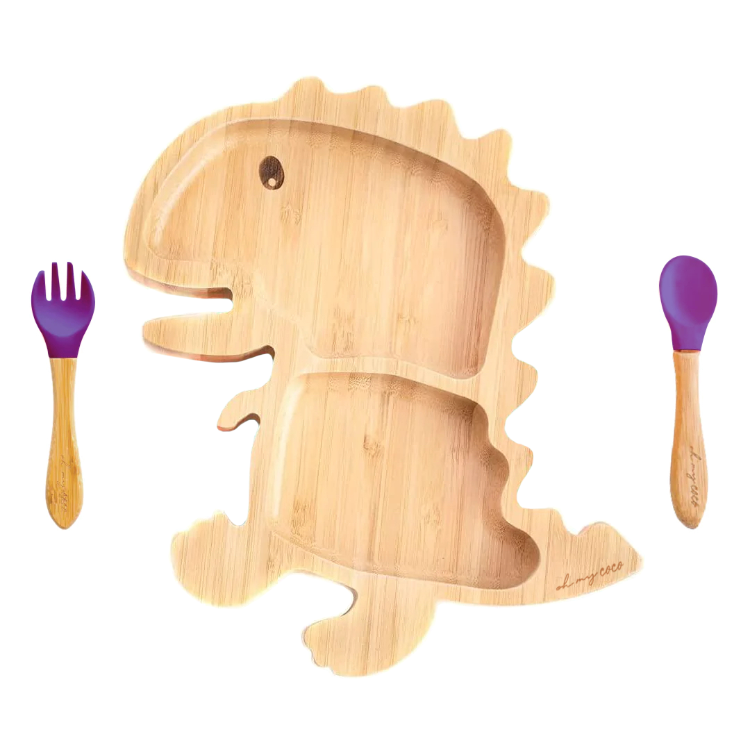 Kit Dinosaurio de bambú con cucharita y tenedor