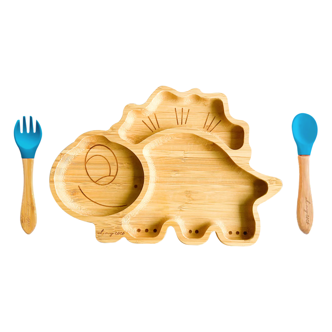 Kit Espinosaurio de bambú con cucharita y tenedor