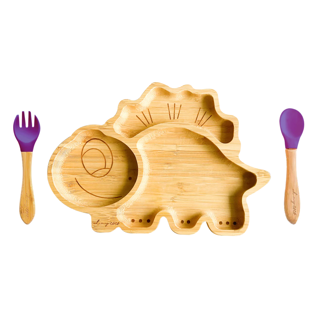 Kit Espinosaurio de bambú con cucharita y tenedor