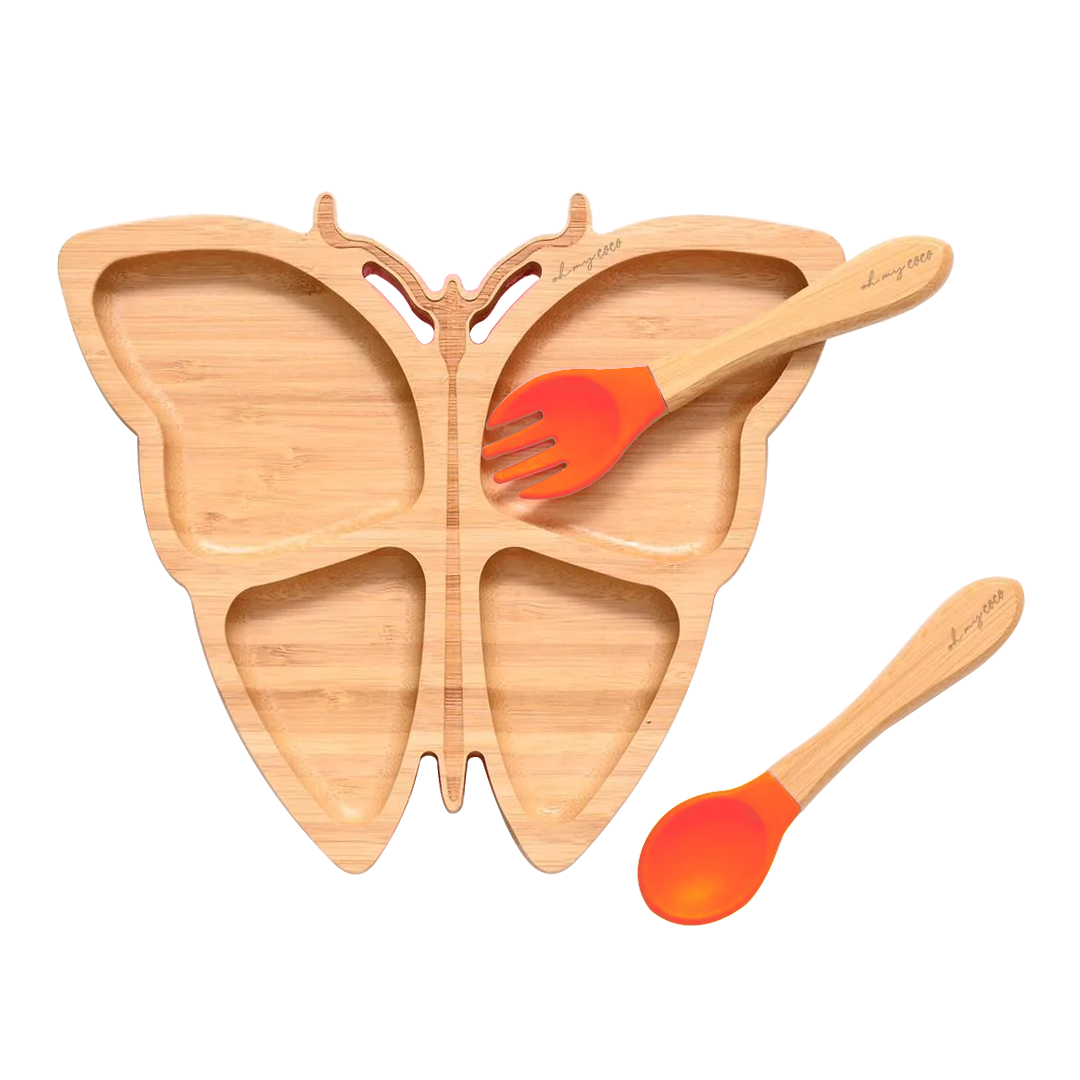 Kit Mariposa de bambú con cuchara y tenedor
