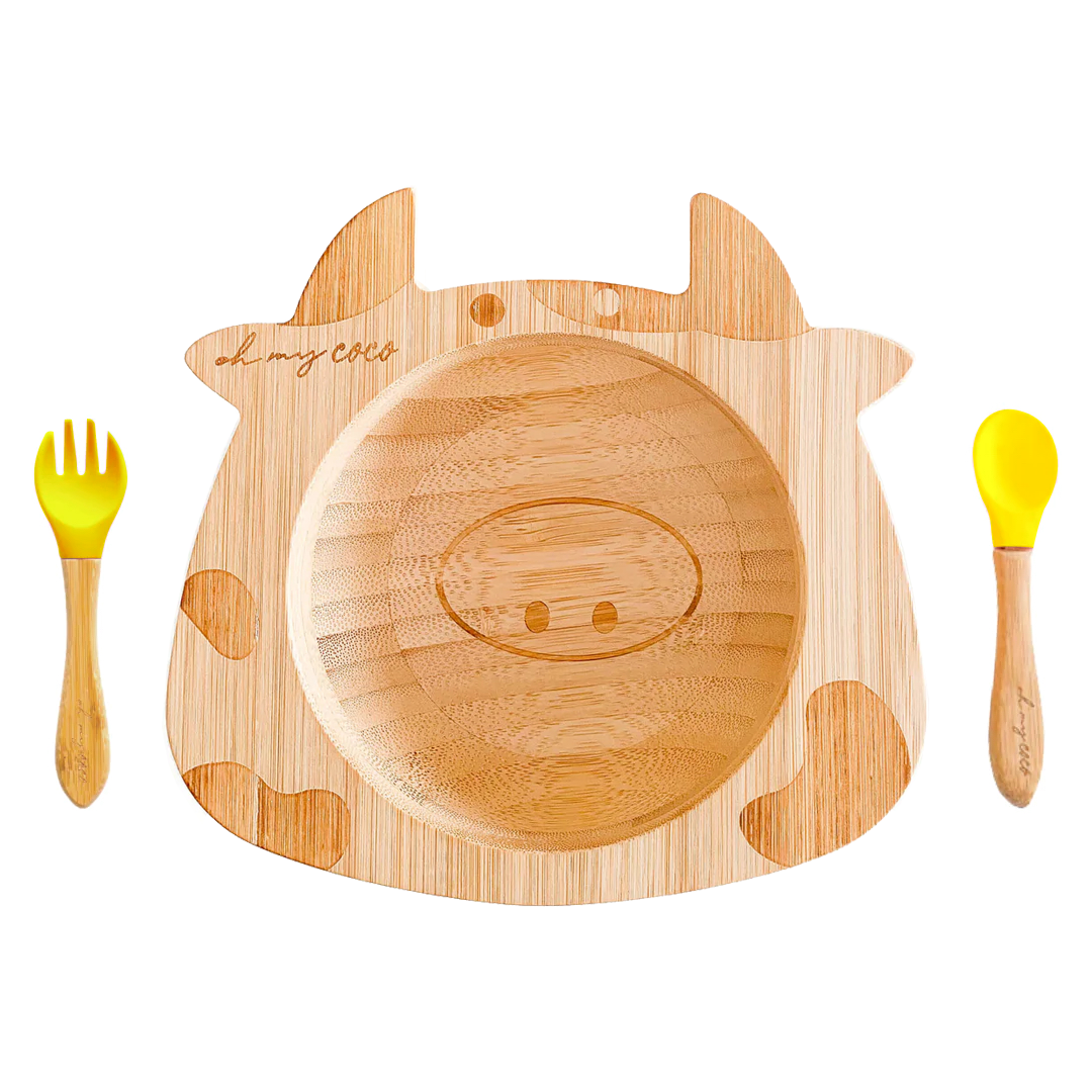 Kit Vaca bowl de bambú con cuchara y tenedor