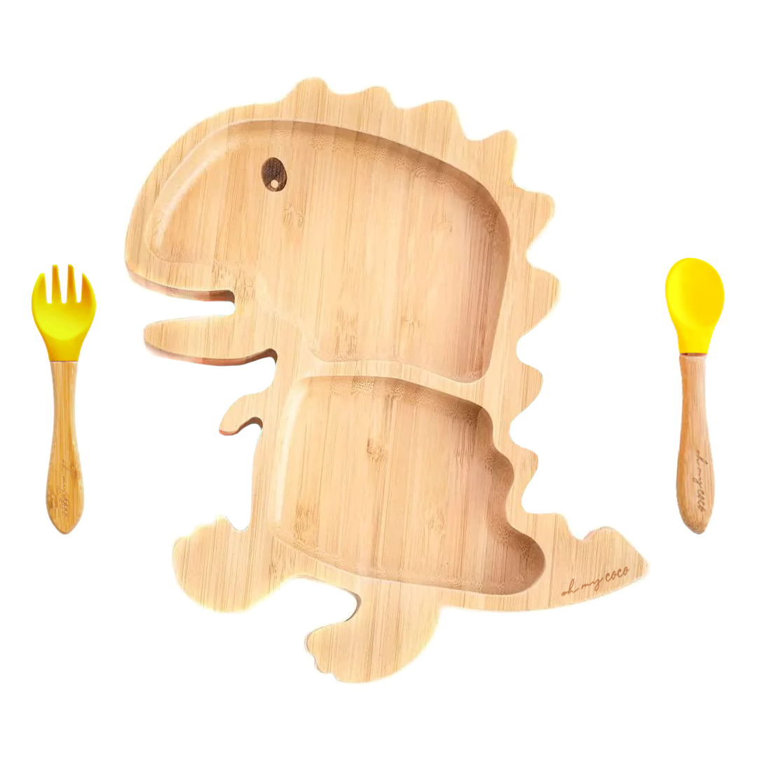 PREVENTA Kit Dinosaurio de bambú con cucharita y tenedor