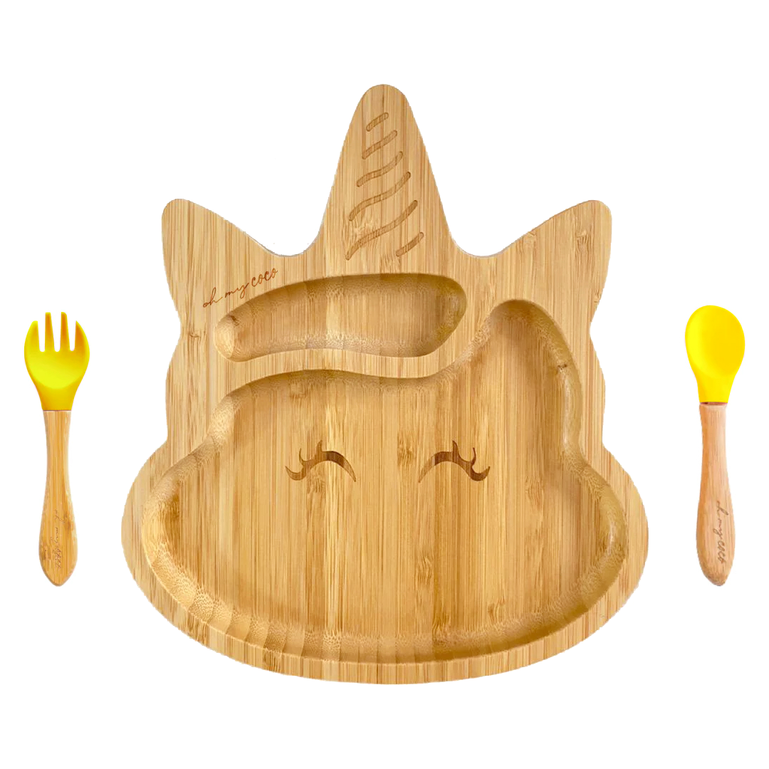 PREVENTA Kit Unicornio de bambú con cuchara y tenedor
