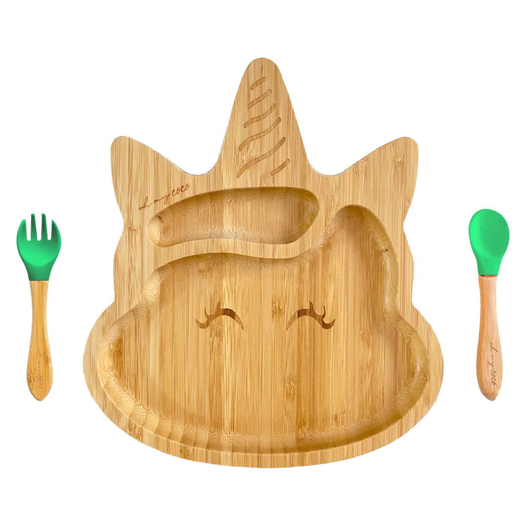 Kit Unicornio de bambú con cuchara y tenedor