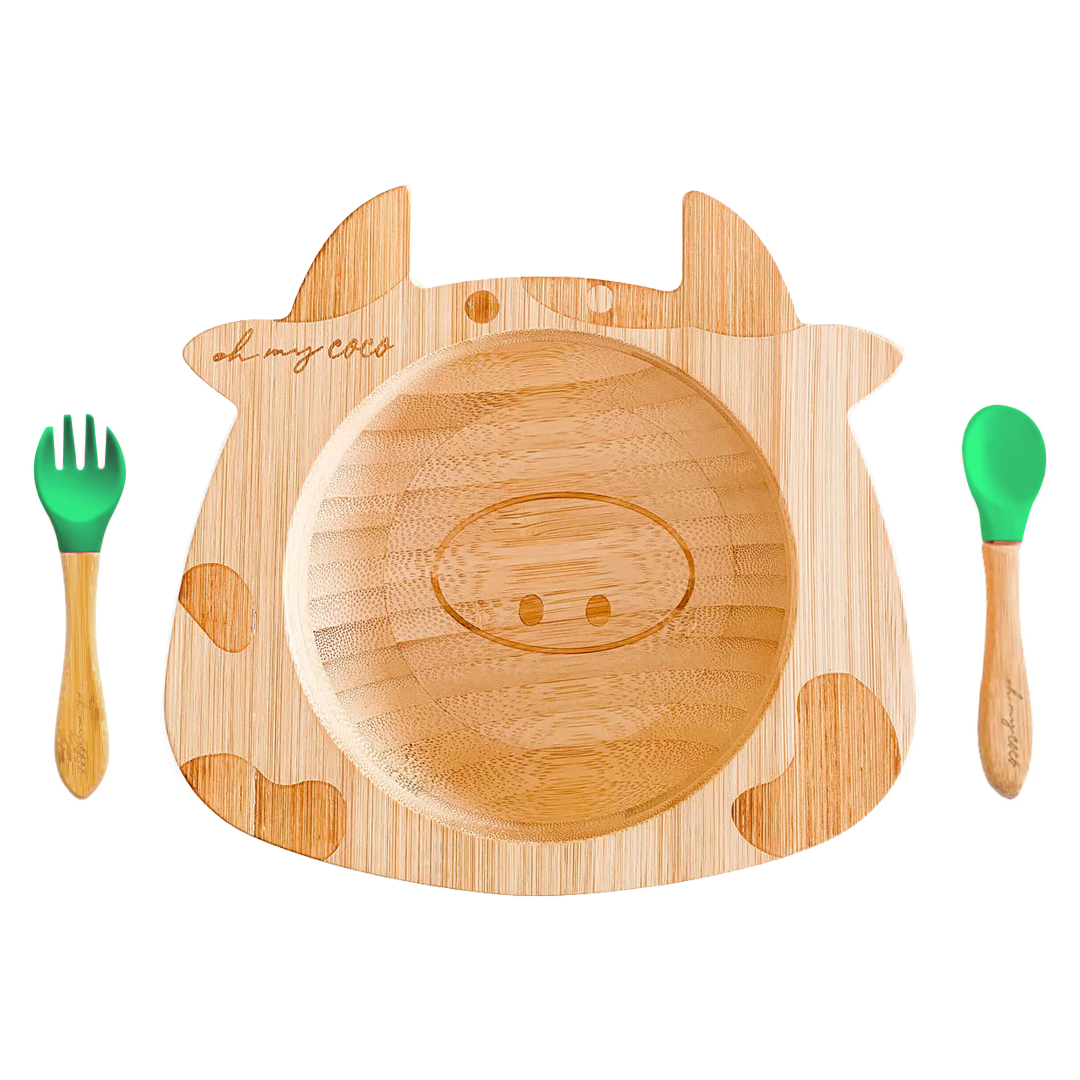 PREVENTA Kit Vaca bowl de bambú con cuchara y tenedor